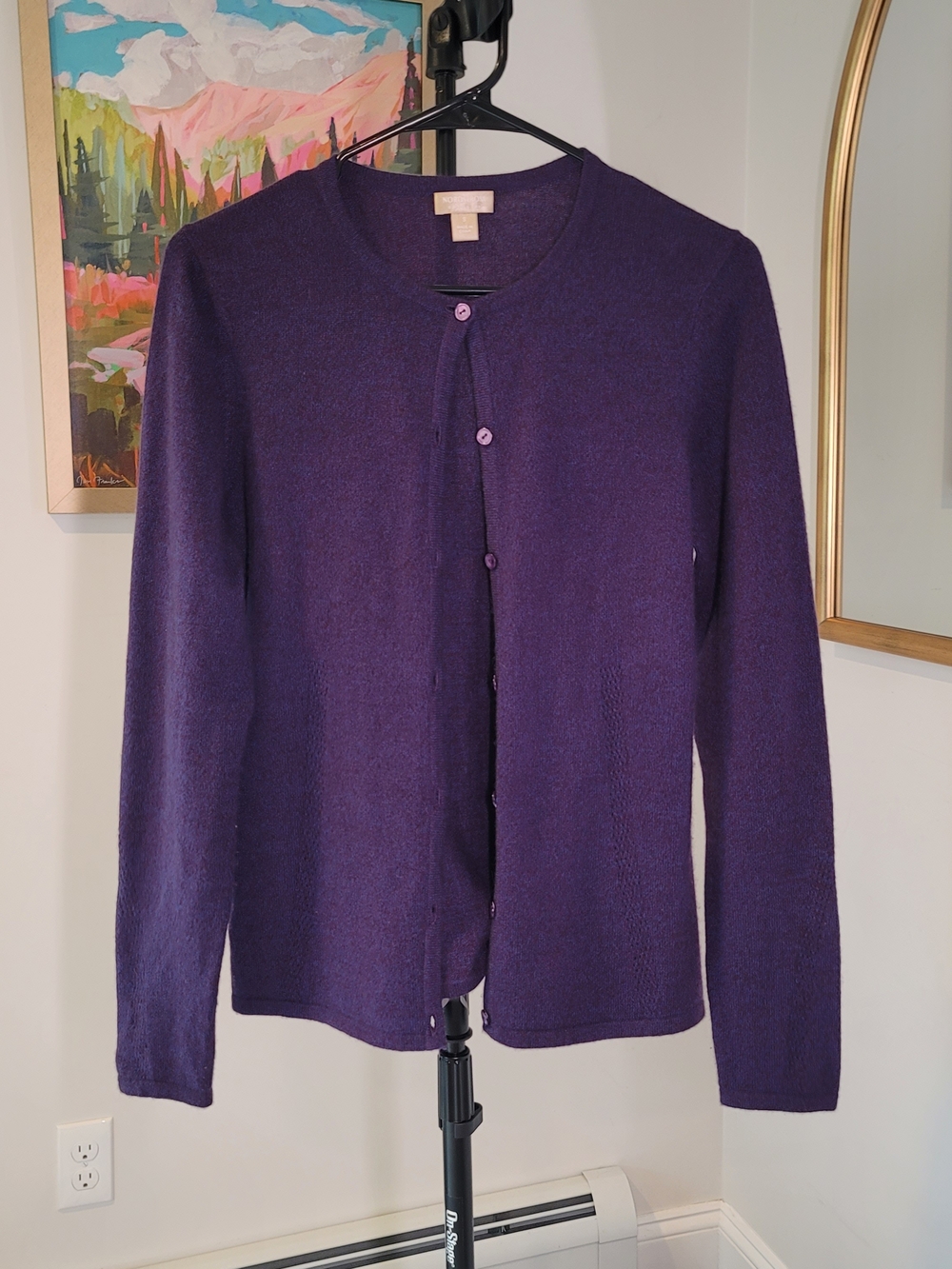 NORDSTROM Crew Neck Cashmere Button Front Cardigan Purple Office Women's Size S
